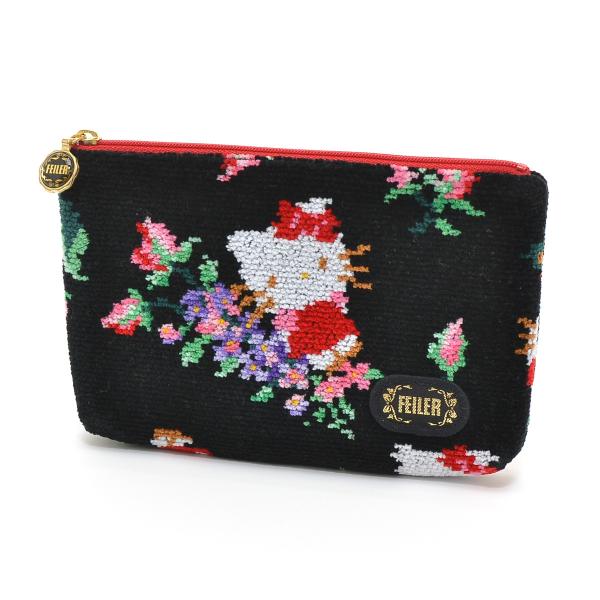 FEILER フェイラー ハローキティ サンリオ シェニール織スクエアポーチ レディース ブラック他
