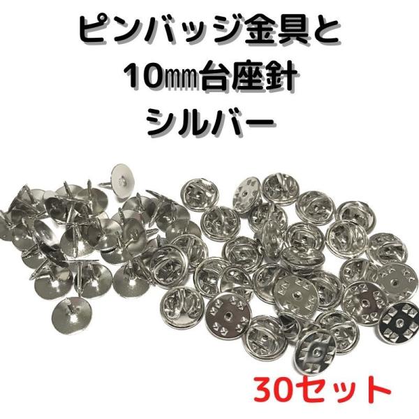 ピンバッジ 留め具 ピンバッジ おしゃれ 手作り ピンバッジ オリジナル ピンバッジ金具と10mm台針30セットP10S30シルバー留め具 止め具 金属 種類