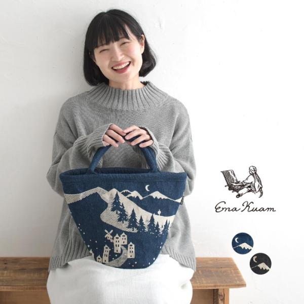 トートバッグ ハンドバッグ レディース バケツ型 デニム Ena Kuam 雪山柄 北欧 軽い 軽量 綿 25AW0919,