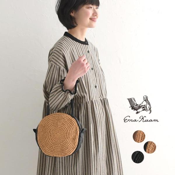 ハンドバッグ かごバッグ レディース レザー 本革 かご ラウンドバッグ 手持ち 小さめ 小ぶり Ena Kuam 25SS0307,