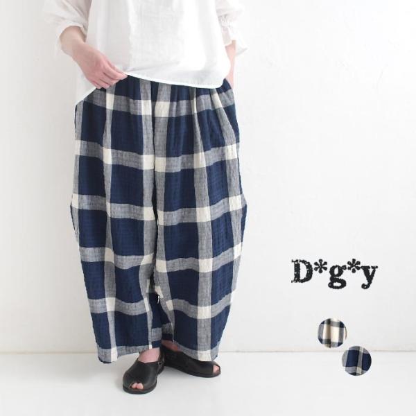ワイドパンツ Dgy 綿麻 リップル チェック 涼しい 夏 春 30代 40代 50代 26SS0612,