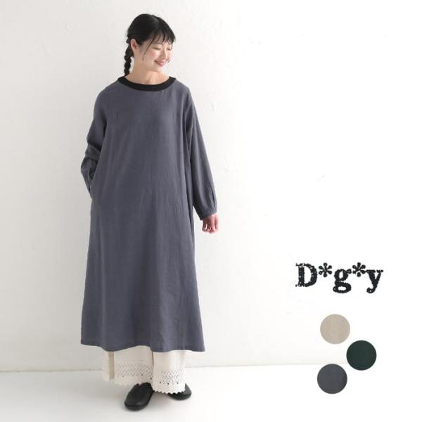 フレアワンピース レディース D*g*y dgy リネン混 襟配色 麻 24SS0209,