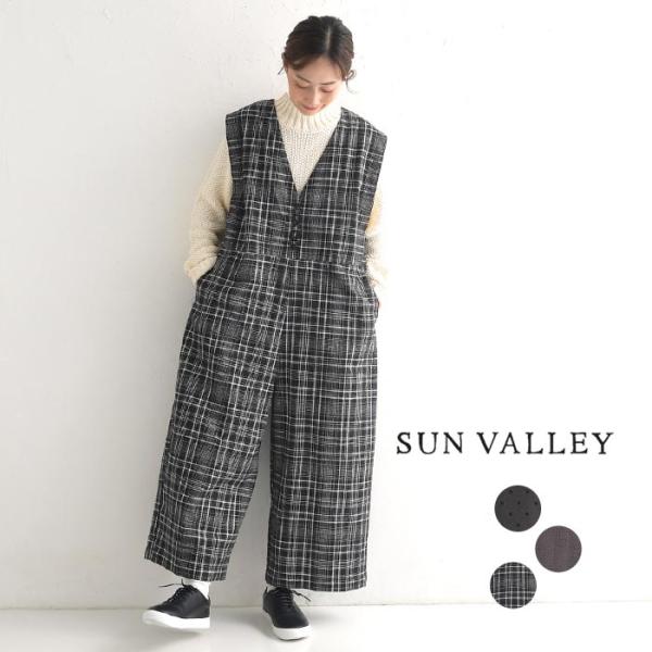 サロペット オールインワン 綿麻 ドット 千鳥柄 チェック Sunvalley サンバレー 24AW1004,