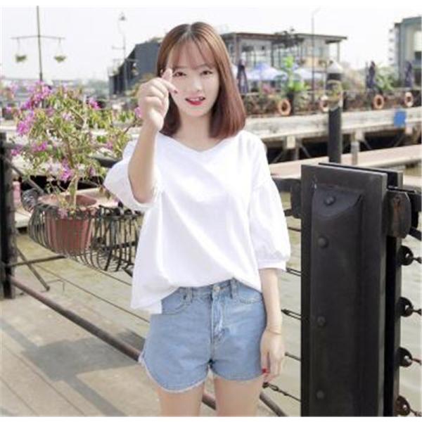 Tシャツ トップス レディース 七分袖 カットソー ショート丈 Vネック 春夏 無地 体型カバー 白 ピンク Hhj Ecology Plus 通販 Yahoo ショッピング