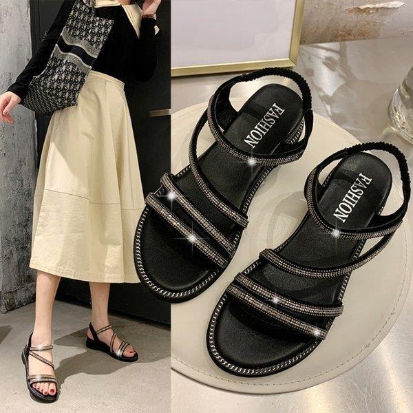 サンダル レディース 履きやすい 夏 サンダル ヒール ミュール 厚底靴 ストラップサンダル ぺたんこ 歩きやすい キラキラ 美脚 大人 新作 2色 Lv 07v30 Sz26 Ecology Plus 通販 Yahoo ショッピング