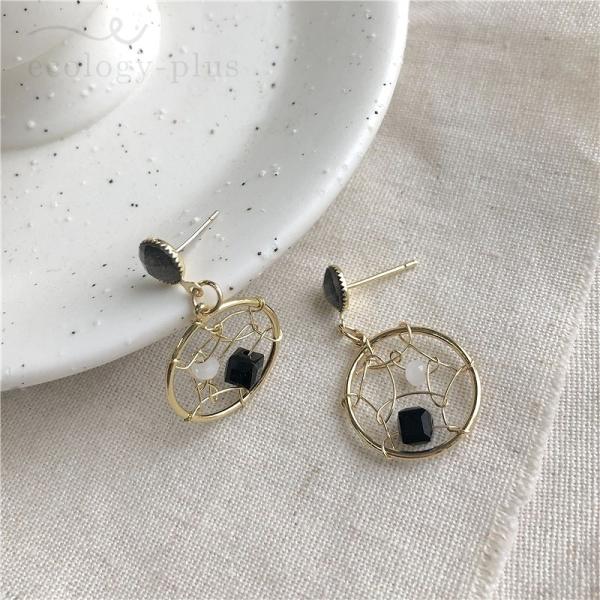 ピアス ギフト かわいい ベージュ 月 セール パールキャッチ ヴィンテージ調 フックピアス バー