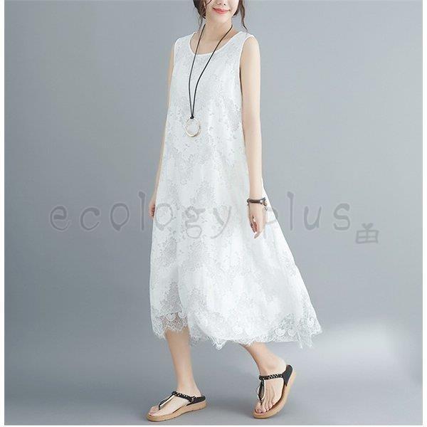 ロングワンピース ワンピース レディース 総レース 春 夏 ノースリーブ 体型カバー ロング丈 大きいサイズ ゆったり コーデ 着痩せ 無地 30代 40代 50代 Lv Lyq Ecology Plus 通販 Yahoo ショッピング