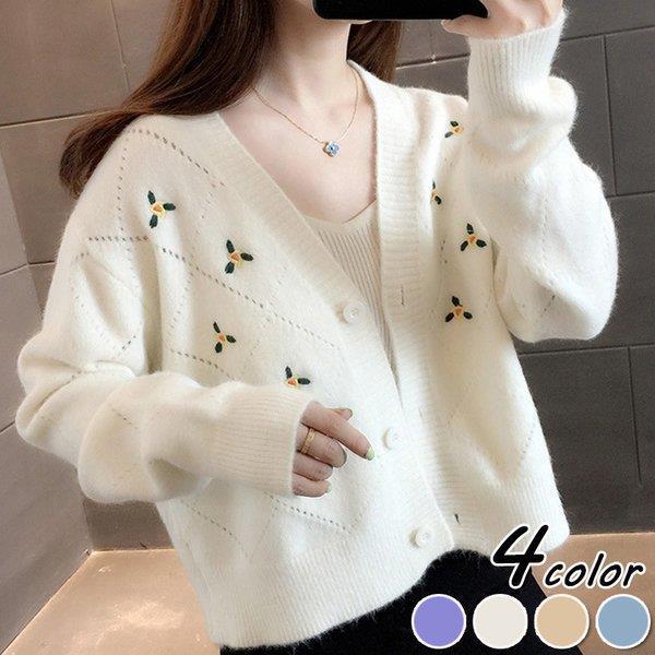 ニットカーディガン レディース 秋冬 長袖ニットトップス コーディガン Vネック ショット丈カーディガン 花刺繍 無地セーター アウター 可愛い 韓国風 オシャレ Lv Sy Ecology Plus 通販 Yahoo ショッピング
