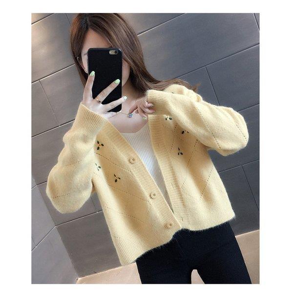 ニットカーディガン レディース 秋冬 長袖ニットトップス コーディガン Vネック ショット丈カーディガン 花刺繍 無地セーター アウター 可愛い 韓国風 オシャレ Lv Sy Ecology Plus 通販 Yahoo ショッピング