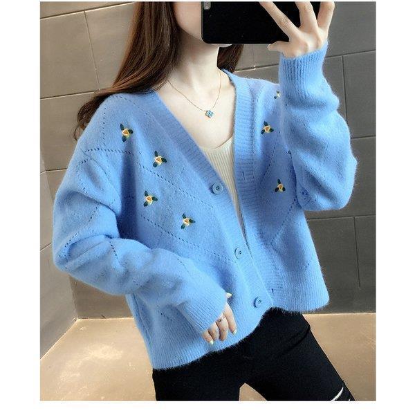 ニットカーディガン レディース 秋冬 長袖ニットトップス コーディガン Vネック ショット丈カーディガン 花刺繍 無地セーター アウター 可愛い 韓国風 オシャレ Lv Sy Ecology Plus 通販 Yahoo ショッピング