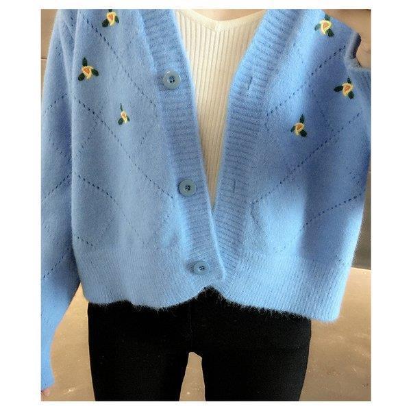 ニットカーディガン レディース 秋冬 長袖ニットトップス コーディガン Vネック ショット丈カーディガン 花刺繍 無地セーター アウター 可愛い 韓国風 オシャレ Lv Sy Ecology Plus 通販 Yahoo ショッピング