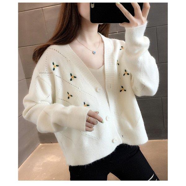 ニットカーディガン レディース 秋冬 長袖ニットトップス コーディガン Vネック ショット丈カーディガン 花刺繍 無地セーター アウター 可愛い 韓国風 オシャレ Lv Sy Ecology Plus 通販 Yahoo ショッピング