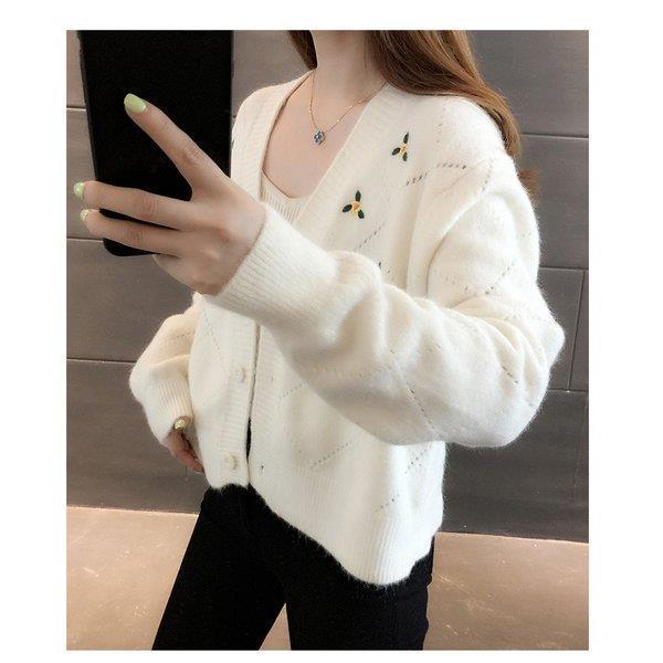 ニットカーディガン レディース 秋冬 長袖ニットトップス コーディガン Vネック ショット丈カーディガン 花刺繍 無地セーター アウター 可愛い 韓国風 オシャレ Lv Sy Ecology Plus 通販 Yahoo ショッピング