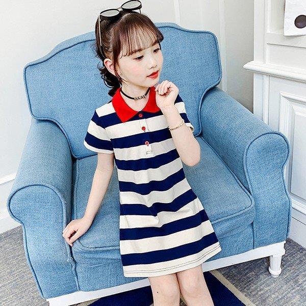 子供服 ワンピース 春夏 女の子 キッズワンピース 半袖 トップス ロングtシャツ ストライプ 折り襟 子供ドレス ジュニア おしゃれ カジュアル 可愛い 新品 150cm Lv Tz11 Ecology Plus 通販 Yahoo ショッピング