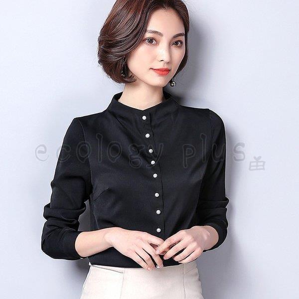 レディース ブラウス オフィス ワイシャツ 長袖 ビジネス スリム 事務服 カジュアル スタンドカラー 就活 前ボタン コンフォート エレガント 肌触りよい Qh Ecology Plus 通販 Yahoo ショッピング