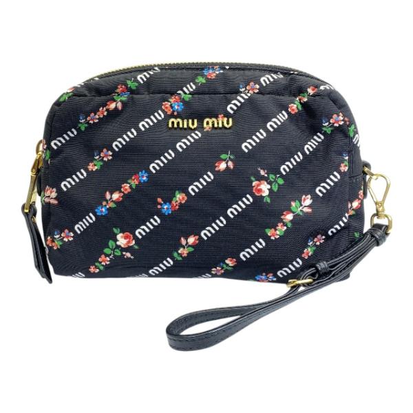 正規品　MIU MIU 小型ポーチ miu ミュウミュウ 巾着ポーチ ポーチ ブルー レディース 中古A品