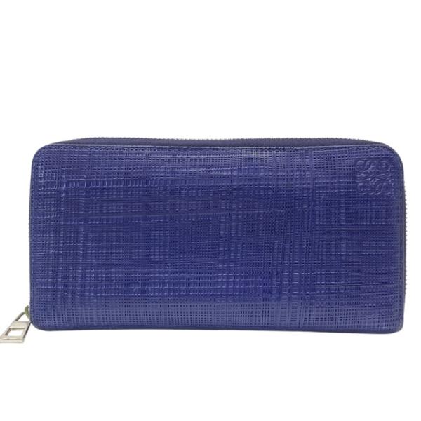 LOEWE 長財布　ラウンドジップ　ネイビー　本革　アナグラム　リネン LOEWE（ロエベ） リネン 財布 長財布 ロングウォレット ラウンド