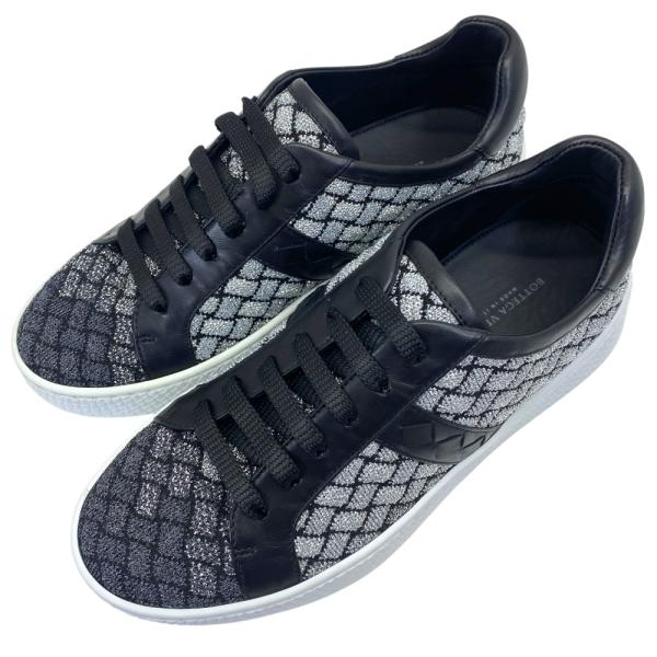 未使用 ボッテガヴェネタ スニーカー シューズ 靴 ラメ織りファブリック レザー シルバー BOTTEGA VENETA [サイズ 34(約21.5cm)]