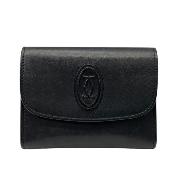 Cartier 二つ折り財布 黒 レザー Cartier カルティエ 財布 二つ折り財布 折財布 コンパクト