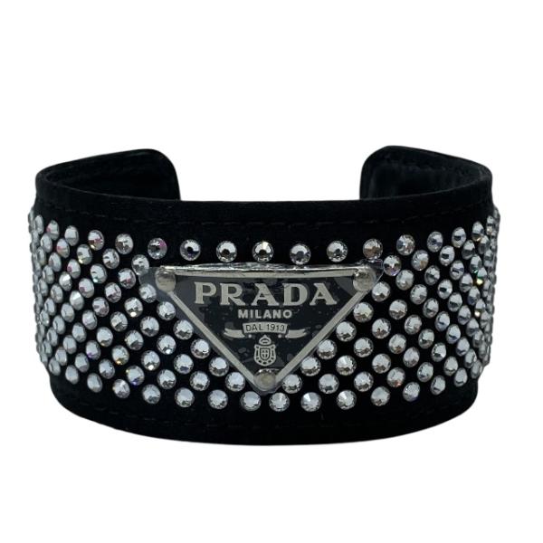 美品 PRADA プラダ バングル ブレスレット レザー ツイストデザイン 黒 6h1185zis5-1.jpg