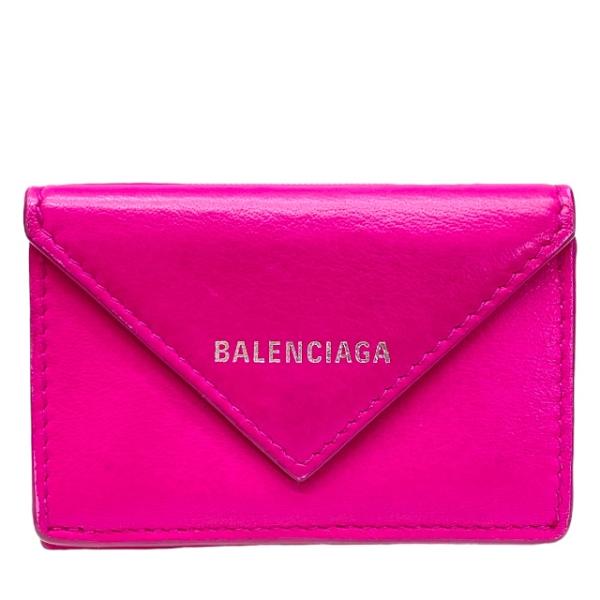 極美品△BALENCIAGA バレンシアガ 391446 ペーパー ミニウォレット レザー コンパクトウォレット 三つ折り財布 メタリックパープル 箱・保存袋付き レディース BALENCIAGA（バレンシアガ） 391446 ペーパー ミニウォレット 財布 三