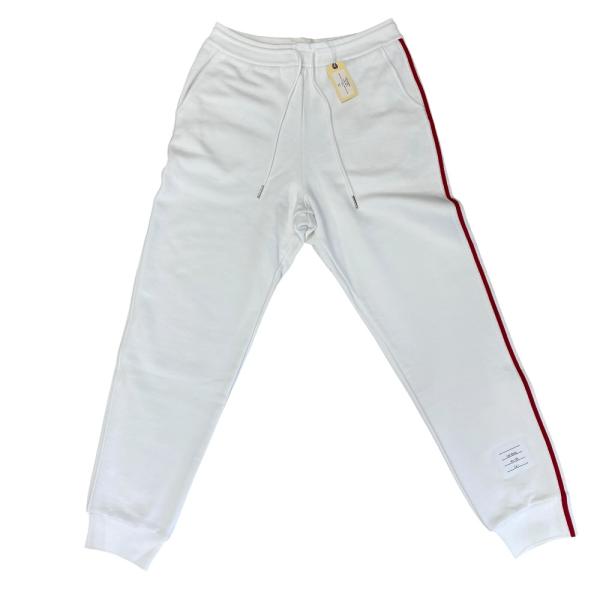 未使用展示品 THOM BROWNE トムブラウン ストライプ スウェット パンツ トラックパンツ MJQ66A03377 コットン ホワイト [表記サイズ 2]