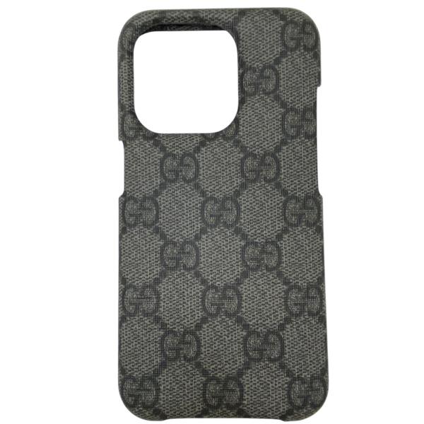 新品 GUCCI グッチ iPhone 15 Pro アイフォンケース スマホケース GGスプリーム 760213 PVC グレー ブラック