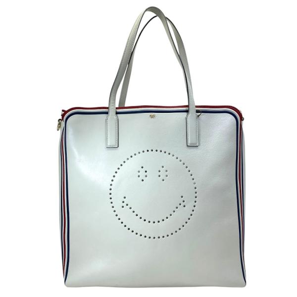 【極美品】アニヤハインドマーチ リュック スマイリー オールレザー グレー ANYA HINDMARCH（アニヤ・ハインドマーチ） スマイリー パンチング