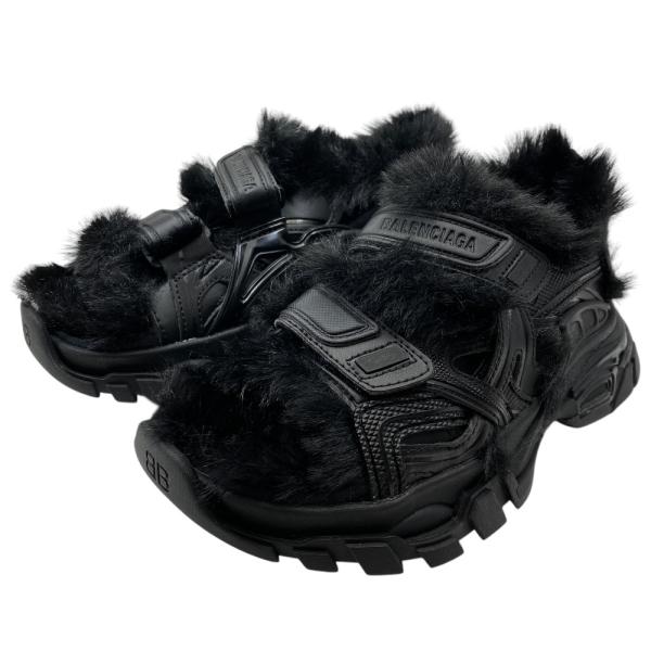 未使用 BALENCIAGA バレンシアガ トラック エコファートリム サンダル 668560 W3CQ3 ラバー フェイクファー ブラック (サイズ35 約22cm)