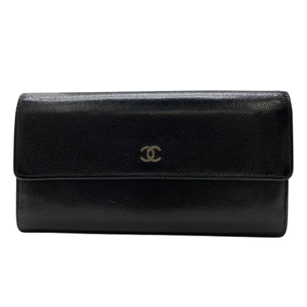 シャネル　キャビアスキン　レザー　ココマーク　セブルガ　二つ折り財布 CHANEL シャネル 二つ折り長財布 セブルガ ココマーク キャビアスキン