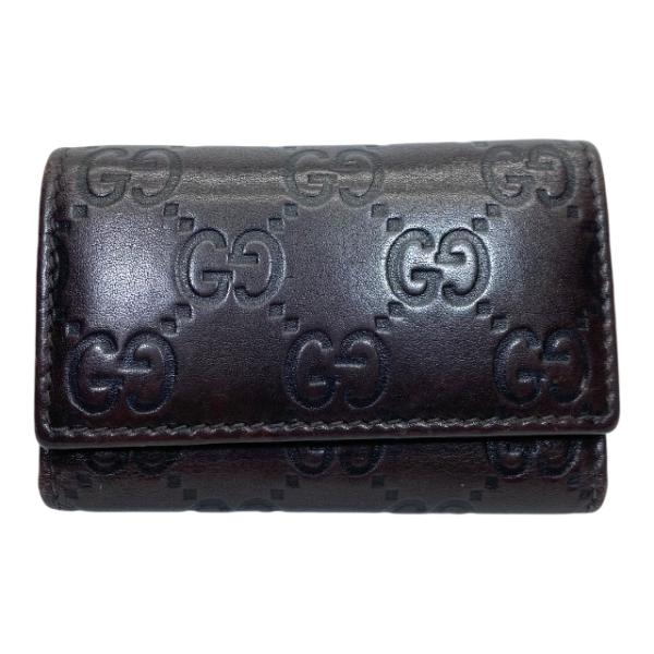 グッチ GUCCI 6連キーケース ブラウン 美品 美品 グッチ シマ レザー キーケース 6連 ブラウン 茶色 GG