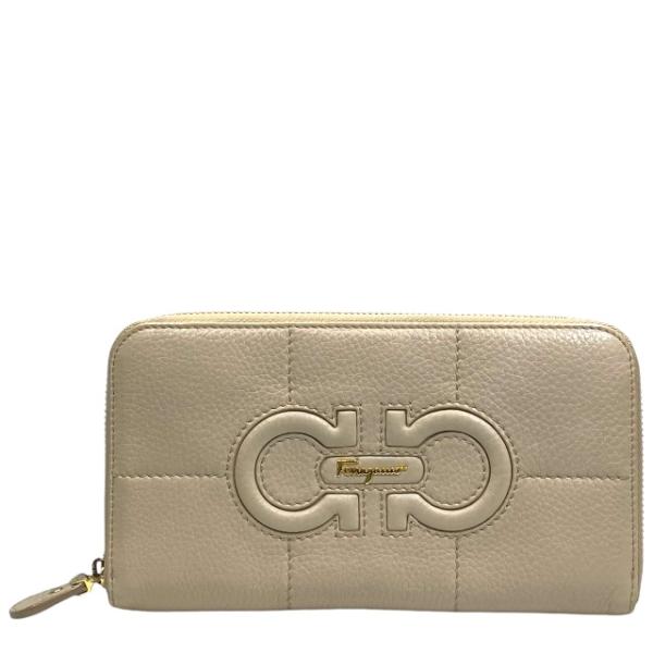 サルヴァトーレフェラガモ　ダブルガンチーニ　サフィアーノ　長財布　ベージュ サルヴァトーレフェラガモ ダブルガンチーニ サフィアーノ 長