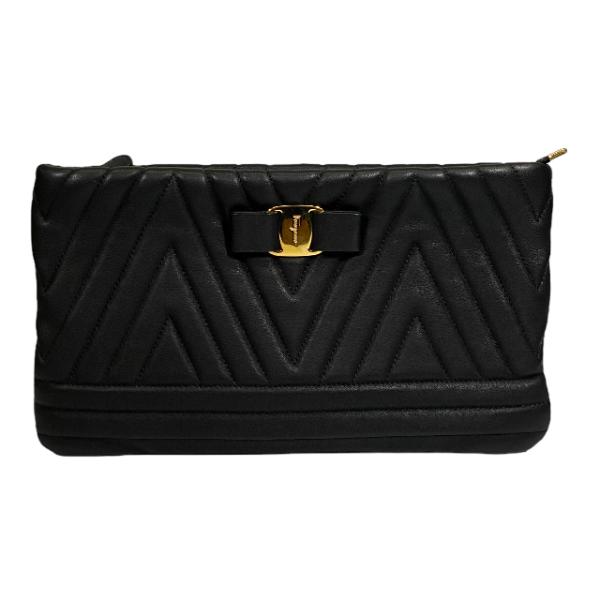 【新品】 Ferragamo フェラガモ　ヴァラリボン　ブラック　リボン　ポーチ FERRAGAMO Salvatore Ferragamo フェラガモ ヴァラリボン