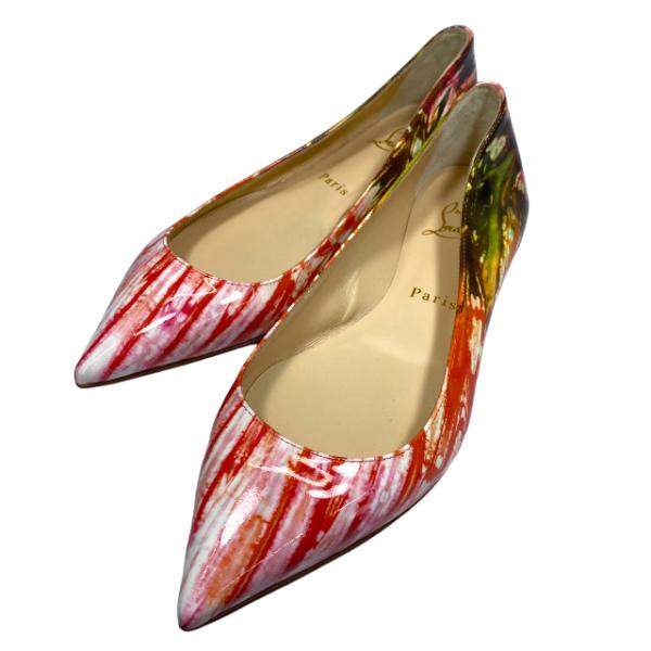 クリスチャンルブタン パンプス エナメル ベージュ オープントゥ 36 1/2 クリスチャンルブタン パンプス エナメル ベージュ オープントゥ