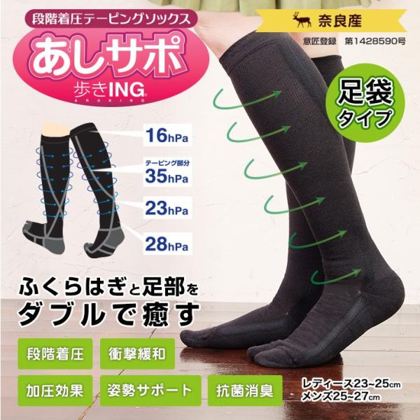 靴下 お悩み対策 あしサポ 段階着圧テーピングソックス タビ テーピング編み ウォーキング 立ち仕事 スポーツ 加圧効果 日本製 西垣靴下  リカバリー