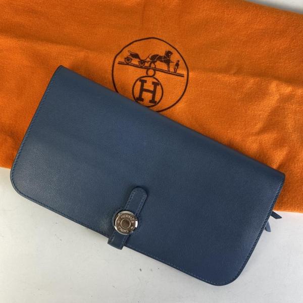 HERMESドゴンロングＡ刻印 財布 A-7871 HERMES エルメス レザー ドゴンロング A刻印 ブルー財布 A-7871