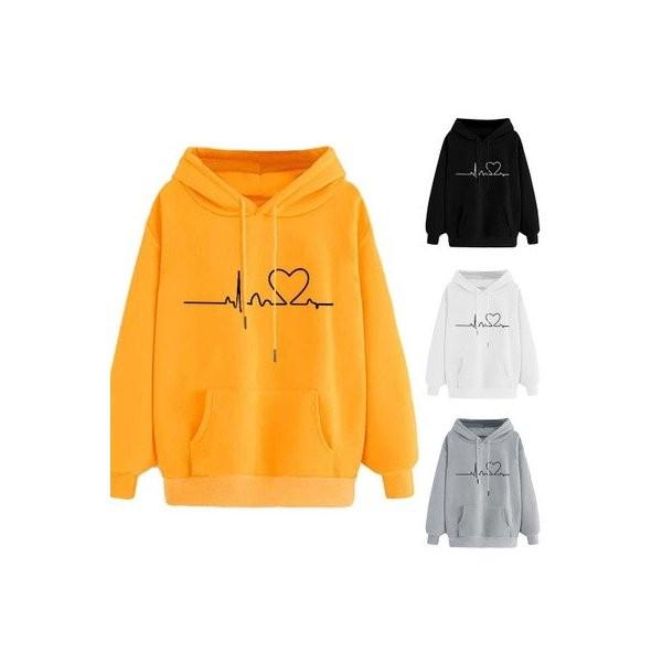 パーカー レディース アウター プルオーバー トレーナー フード付き 長袖 ハート 心電図 フロントポケット ジャージ ゆったり 運動 スポーツ ア Ec Ecshop 通販 Yahoo ショッピング