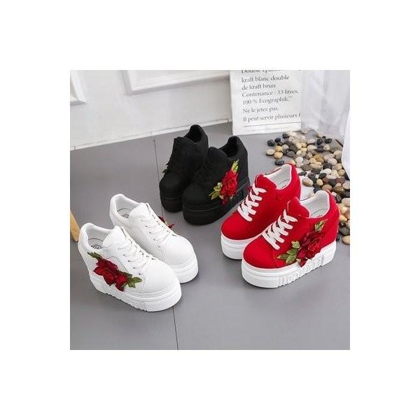 厚底スニーカー レディース シークレット 刺繍スニーカー ラウンドトゥ インヒール 厚底シューズ 花柄 ローカット トレンド オシャレ Ec6232 Ecshop 通販 Yahoo ショッピング