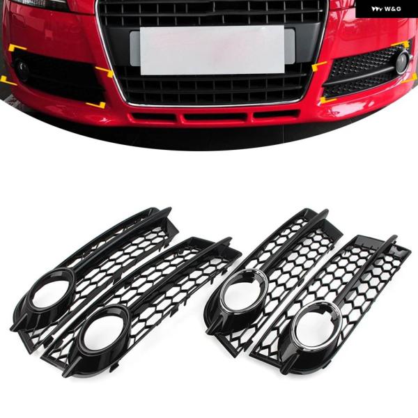 並行輸入品 ブラックフロント バンパー ハニカムメッシュ フォグランプ グリル カバー アウディ TT 8J 2006