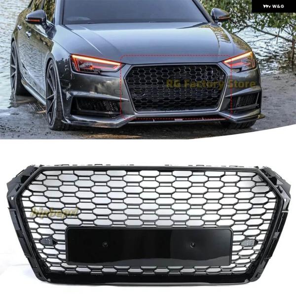 並行輸入品 ブライトブラック フロント バンパー ハニカム グリル カバー アウディ A4 B9 アバント S4 S-L