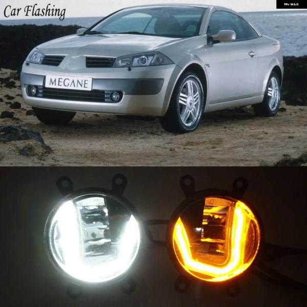 並行輸入品3-IN-1機能 オートLED ルノー メガーヌ 2 II DRL デイタイム ランニングライト カープロジェクター フォグランプ イエローシグナル付