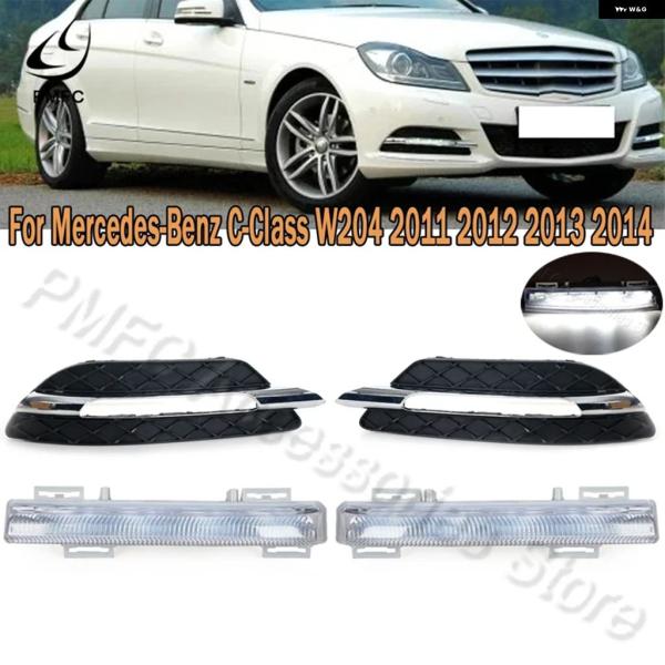 並行輸入品 メルセデス ベンツ W204 C クラス 2011-2013用 フロント バンパー LED DRL デイタイム ランニングライト フォグランプ グリル フォグライト カバー A