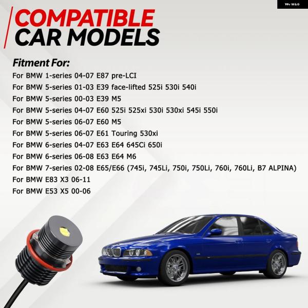 並行輸入品 BMW E87 E39 E60 E61 E63 E65 80W LED エンジェルアイズ ハローリングライト2000LM バルブ HID キセノン 