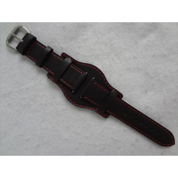 背当てNATOタイプ黒/赤レザーベルト22mm本革バンド台座タイプ : パーツ