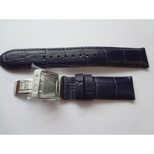 SEIKO レザー 時計ベルト 黒 青ステッチ20mm SEIKO 純正 腕時計バンド 20mm レザーベルト 紺色 Dバックル付き