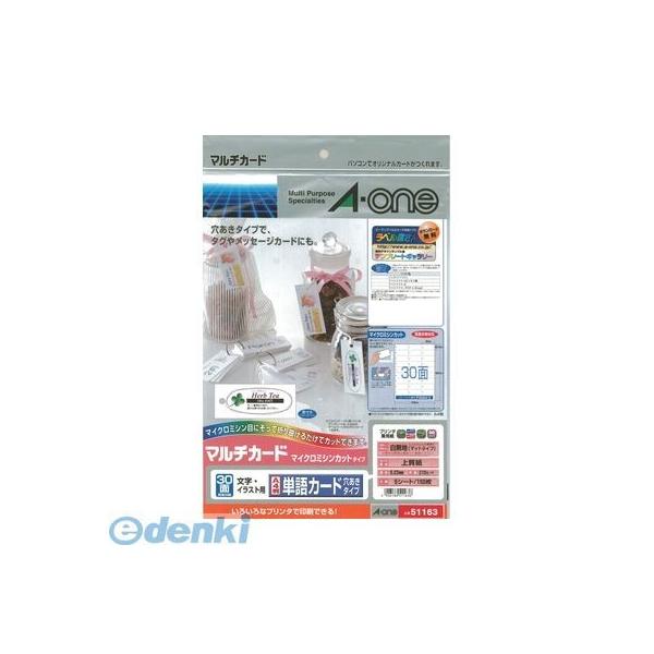 A-one エーワン 51163 マルチカード 単語帳カード＜穴あきタイプ＞ ３０面 単語カードサイズ スリーエム A4判 白無地