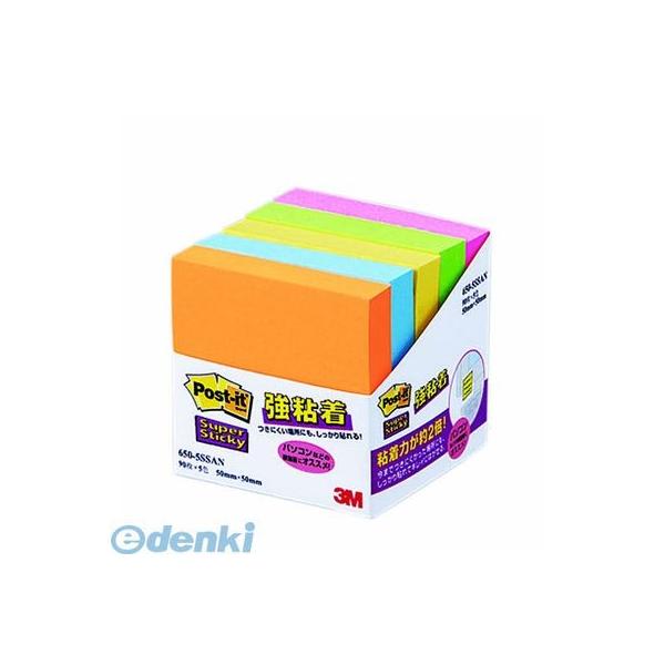 3M スリーエム 650-5SSAN 強粘着ノート【５個】 6505SSAN【L2D】 ポストイット 蛍光 5色混色
