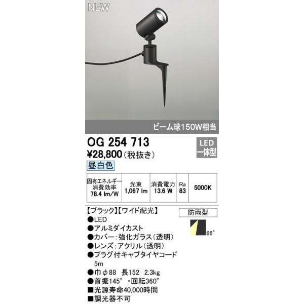 オーデリック ODELIC OG254713 LEDスポットライト エクステリアライト ワイド配光 防雨型