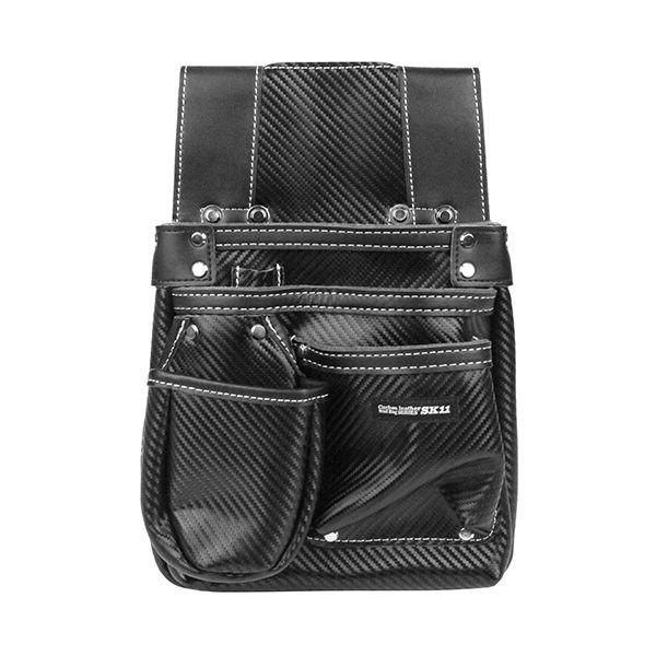 4977292148443 SK11 カーボンレザー釘袋 SK－CLK－SPブラック 藤原産業 墨ツボポケット付 作業工具 道具袋