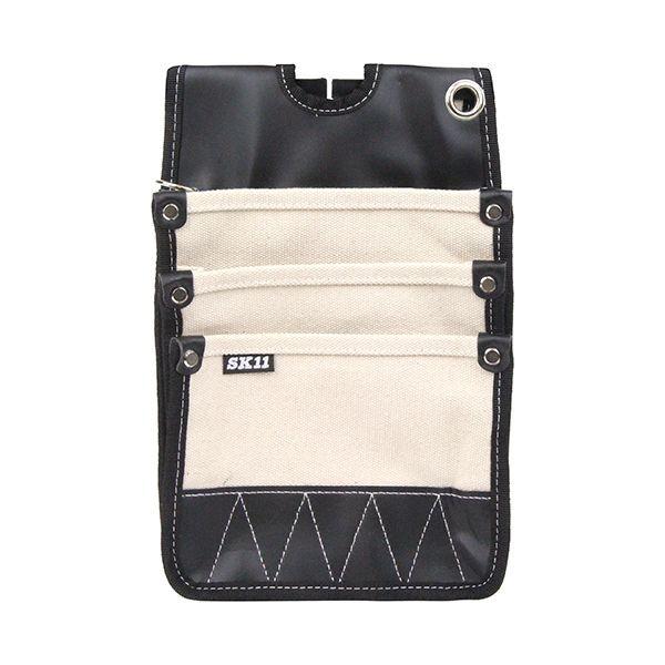 4977292971270 SK11 帆布腰袋3段ホワイト SHN－3D WH 3段ポケット 作業工具 道具袋